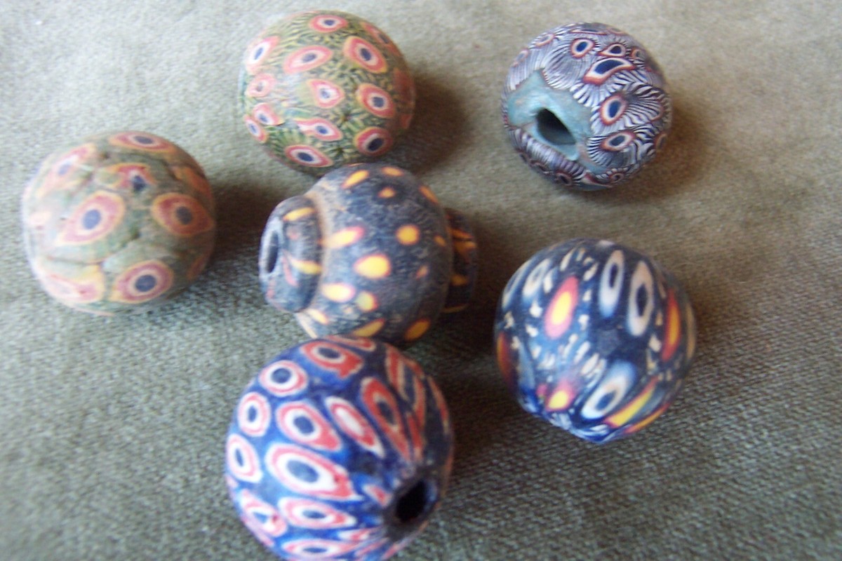 INDONESIAN vintage glass beads -(6 beads)-jatim mosaic INDONESIAN vintage glass beads -(6 beads)-jatim mosaic