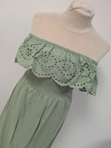 Lipsy Bardot Dress Broderie Anglaise Long Length Summer Sage Green UK 16 BNWT - Picture 3 of 11