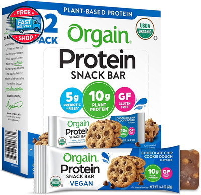 Organic Vegan Protein Bars, Chocolate Chip Cookie Dough - 10G Plant Base