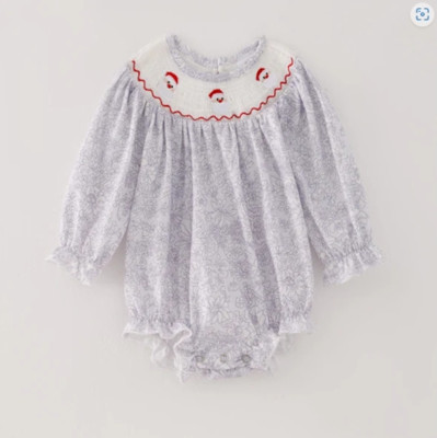 NEW Boutique Christmas Santa Smocked Baby Girls Floral Romper Jumpsuit
