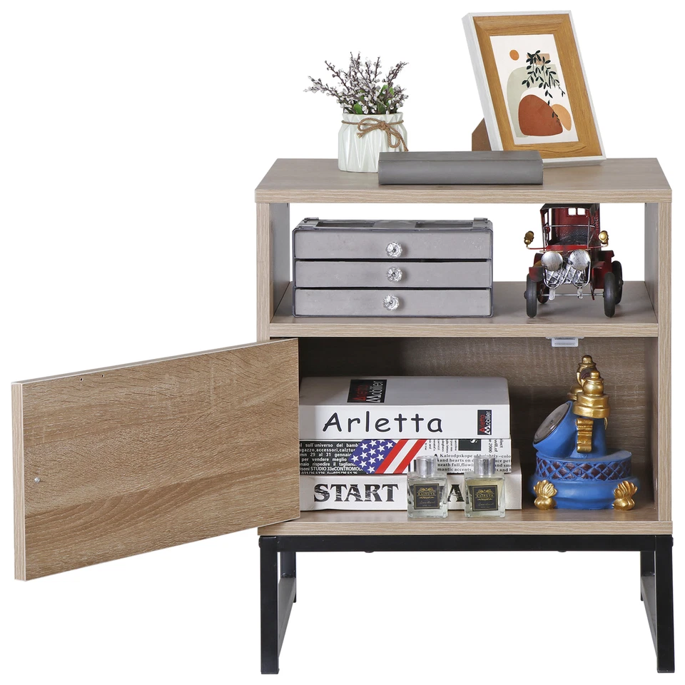 Rattan Nightstand Set of 2 End Table with Storage for Bedroom or Living Room Oak - Image 4 of 4