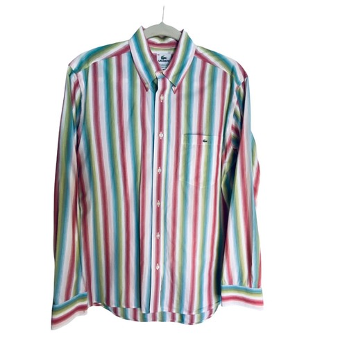 90's Lacoste Men's Colorful Stripe Button-Down Dress Shirt Size 40