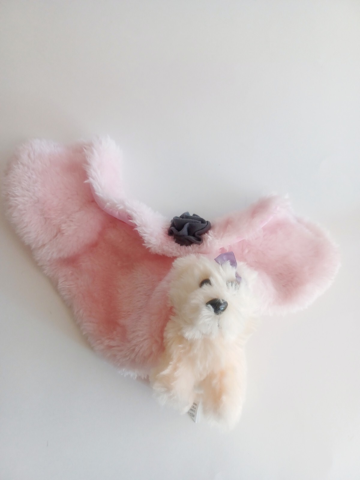 Plush Pastel Dog Stuffed Animal With Pink Lovey Purple Bow G