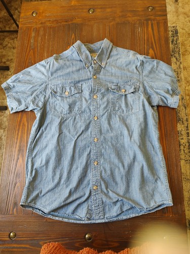 Duluth Trading Co Herren Large blau Denim Chambray Kurzarm Button Down Hemd