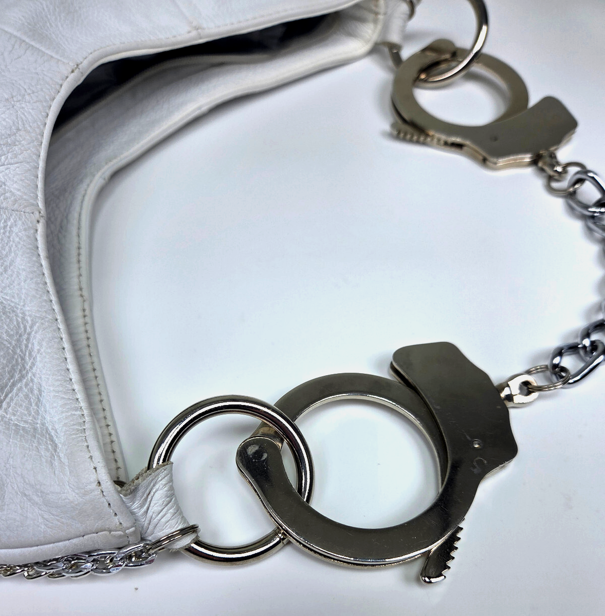 Cuffz by Linz White Leather Handcuff Purse Y2K 2000s Vintage Bag
