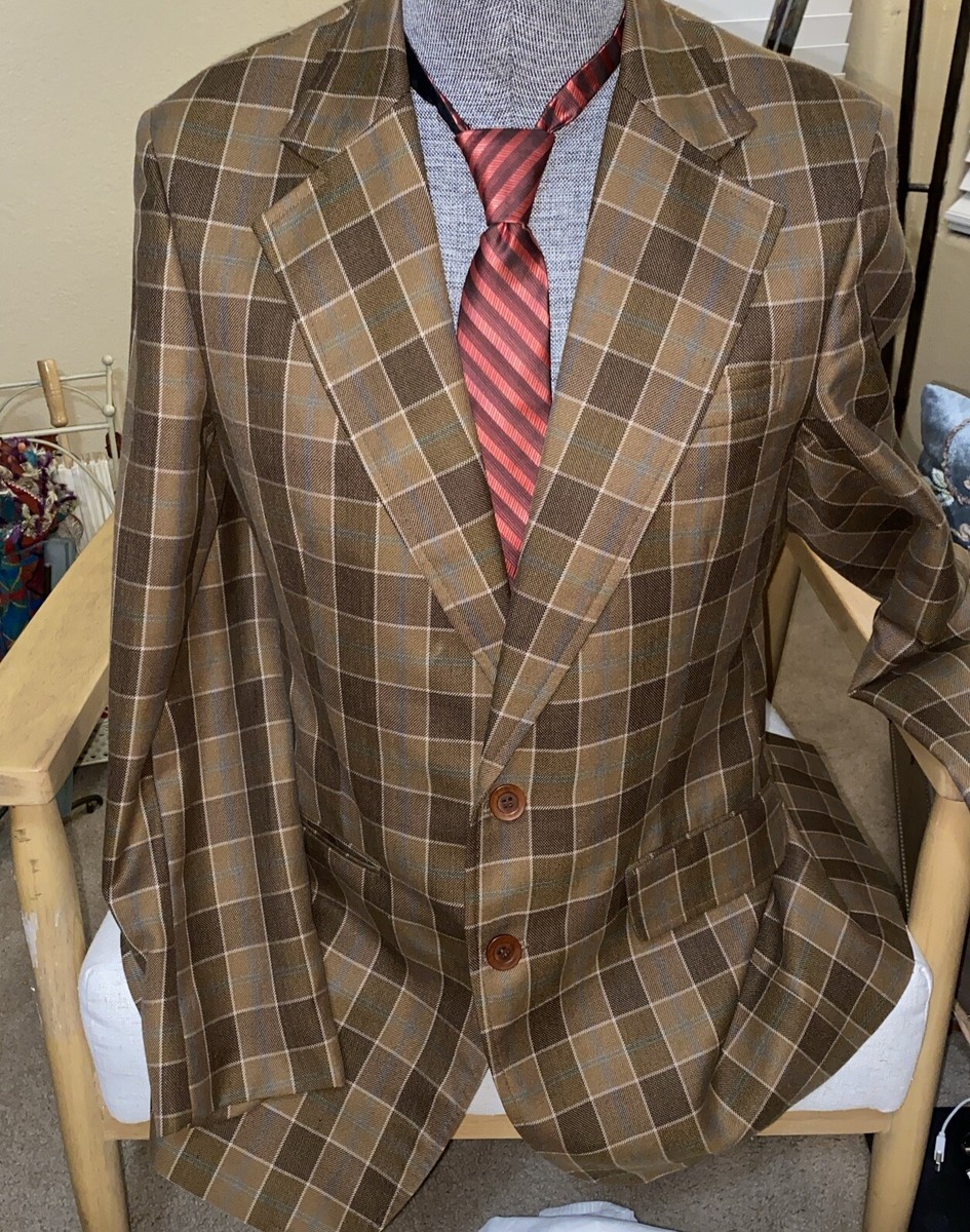 Y2k Vintage Hawksmoor Sport Jacket Mens Brown Plaid READ Funky 
