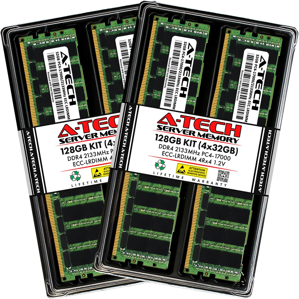 A-Tech 128GB 4x 32GB 4Rx4 PC4-17000L DDR4 2133 MHz ECC LRDIMM Server Arbeitsspeicher RAM