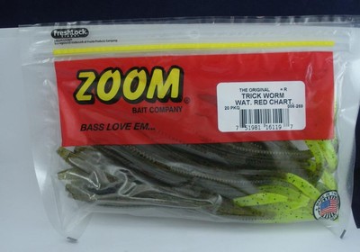 Zoom 006-269 6'' Trick Worm Watermelon Red Fleck Chartreuse Tail 20ct