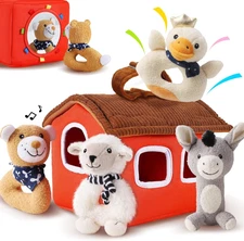  Toys Newborn Gifts, Infant Soft Farm Stuffed Animal Rattles Plush Barn