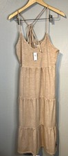 Old Navy Dress Womens Medium Tiered Midi Swing Tan Brown New With Tags