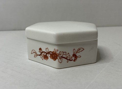 Scatola portagioie vintage Bone China Coalport albero indiano floreale corallo usata - Foto 2 di 9