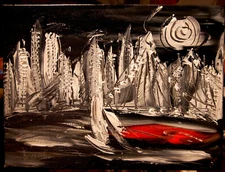 Cityscape SUN  painting Mark Kazav Original Painting no reserve STRETCHED NERG