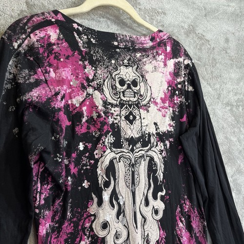 Archaic Shirt Women's XL Metallic Haunted Fleur De Lis Graveyard Dagger Y2K Goth - Picture 10 of 11