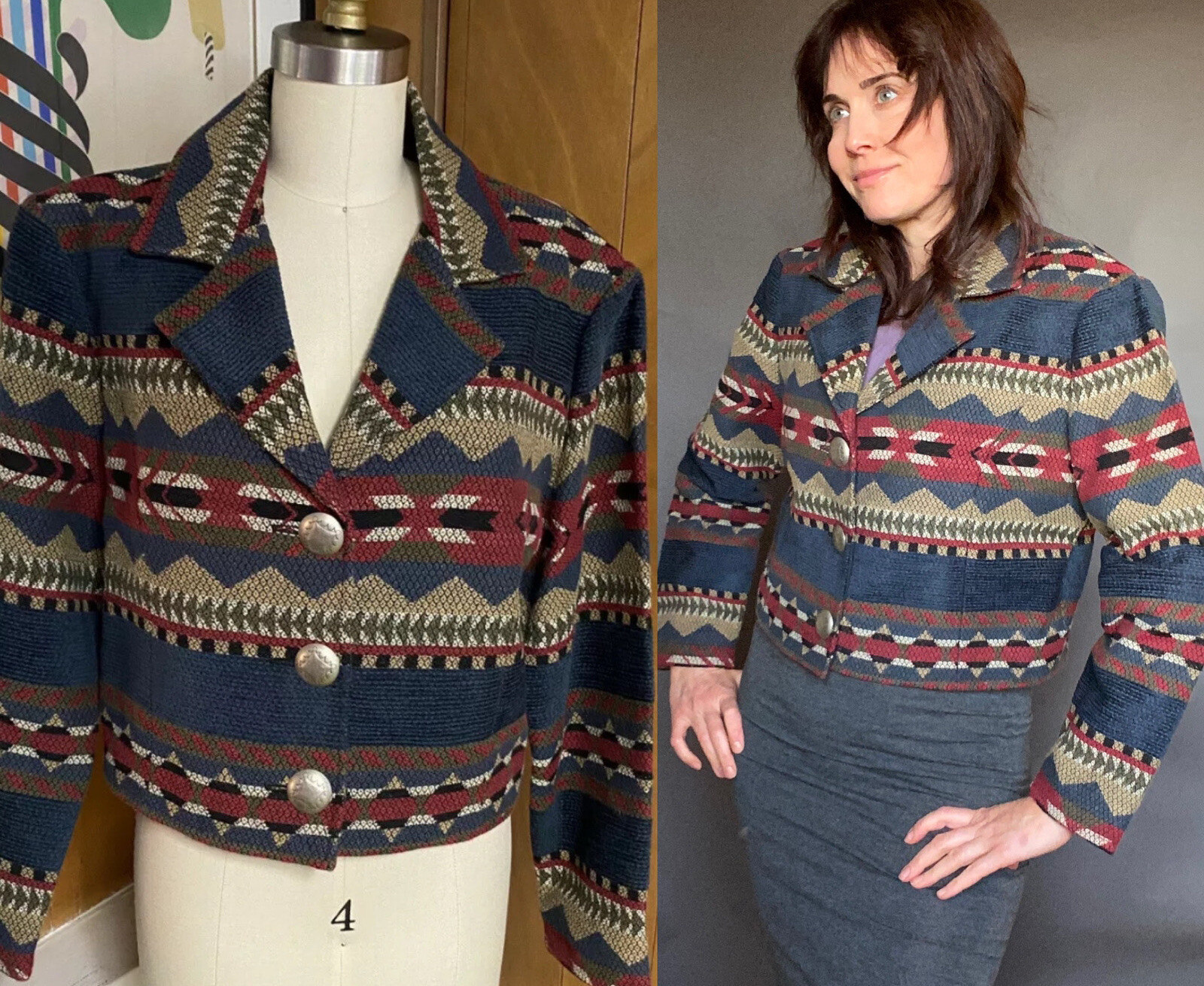 Giacca western vintage PAINTED PONY ARAPESTRY taglia unica made in USA cappotto pesante