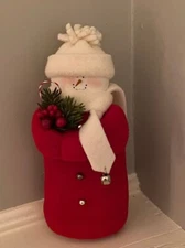 Hearts & Ivy Red Snowman with Pine Bough, Berries, and Bell  8" tall   Excellent