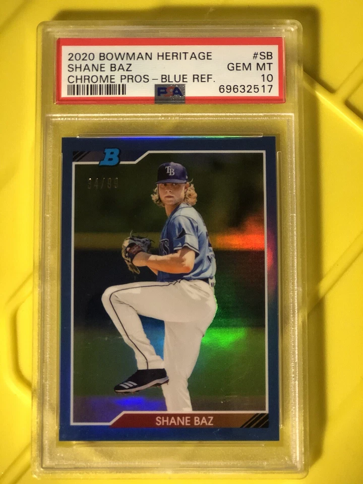 2020 Bowman Heritage Shane Baz Chrome Pros Rookie Blue Refractor SP PSA 10 Gem - Image 2 of 4