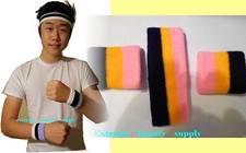 black orange pink three tone stripe Sport Band HeadBand WristBand Sweatband set