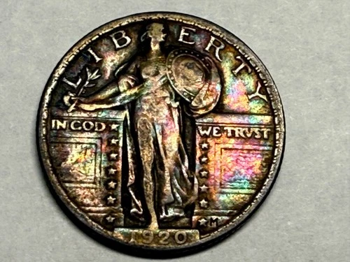 1920 STANDING LIBERTY silver U.S. QUARTER. Toned VF. #q1