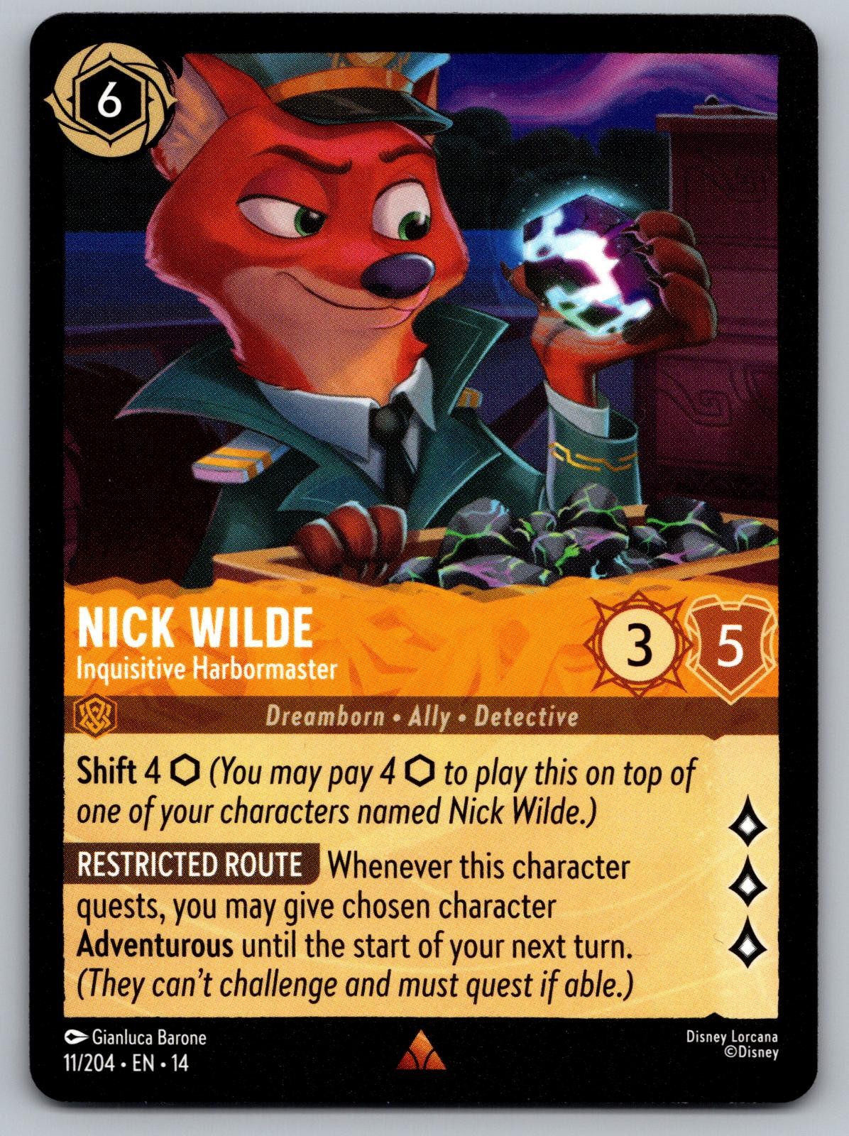 Nick Wilde - Inquisitive Harbormaster 11/204 Rare Hyperia City Lorcana Near Mint
