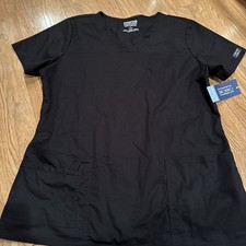 NEW Cherokee Workwear Core Stretch Scrub Top Black V Neck Women's Size L. NWT