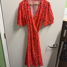 Meet Fashion Womens Dress M Red Wrap Tie Waist Short Sleeve NWT