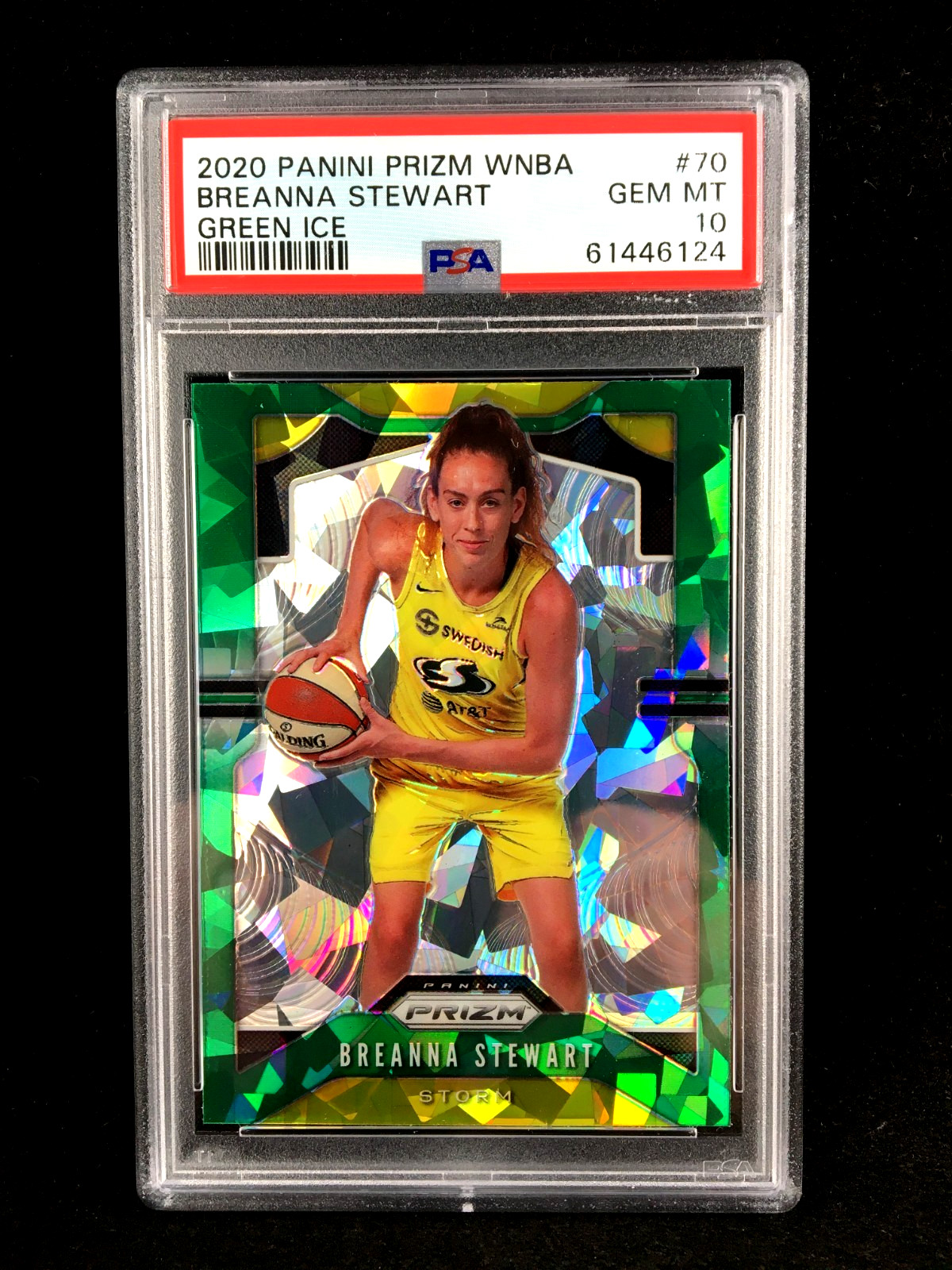 PSA 10 Pop 3 Breanna Stewart 2020 Panini WNBA Prizm GREEN ICE SSP #70 Storm B view 1