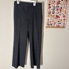 Ann Taylor Pants Taupe Wool Pinstripe Trousers Wide Leg Womens Size 8 Petite