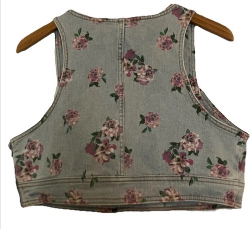 Lot 6 NEW Wild Fable Cropped Light Washed Floral Denim Vests Size M LIQUIDATION - Picture 3 of 3