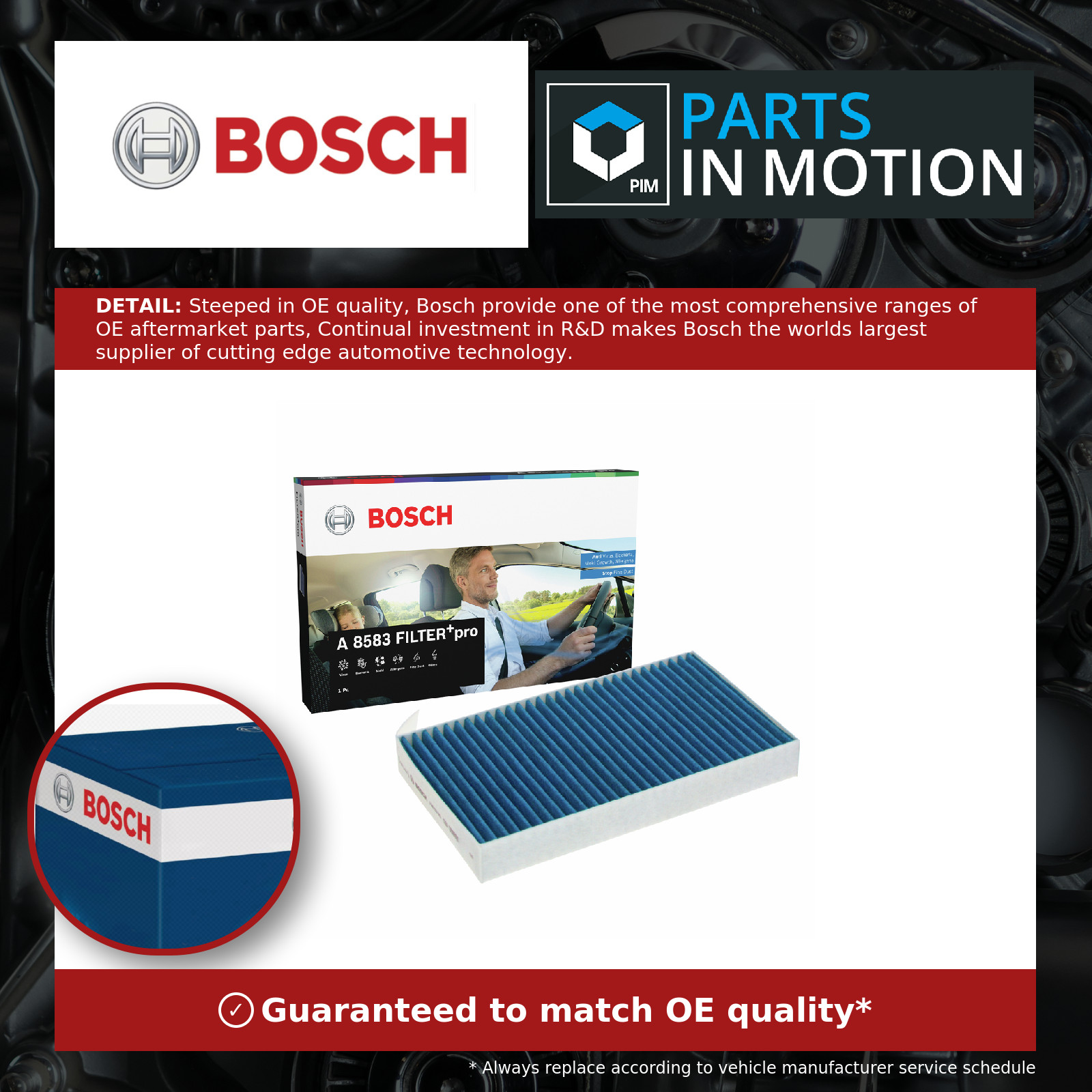 Pollen / Cabin Filter fits TESLA MODEL 3 5YJ3 2017 on Bosch 110768100A Quality