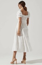 ASTR The Label White Tiered Cotton Midi Dress Puff Sleeve Milkmaid Cottagecore M