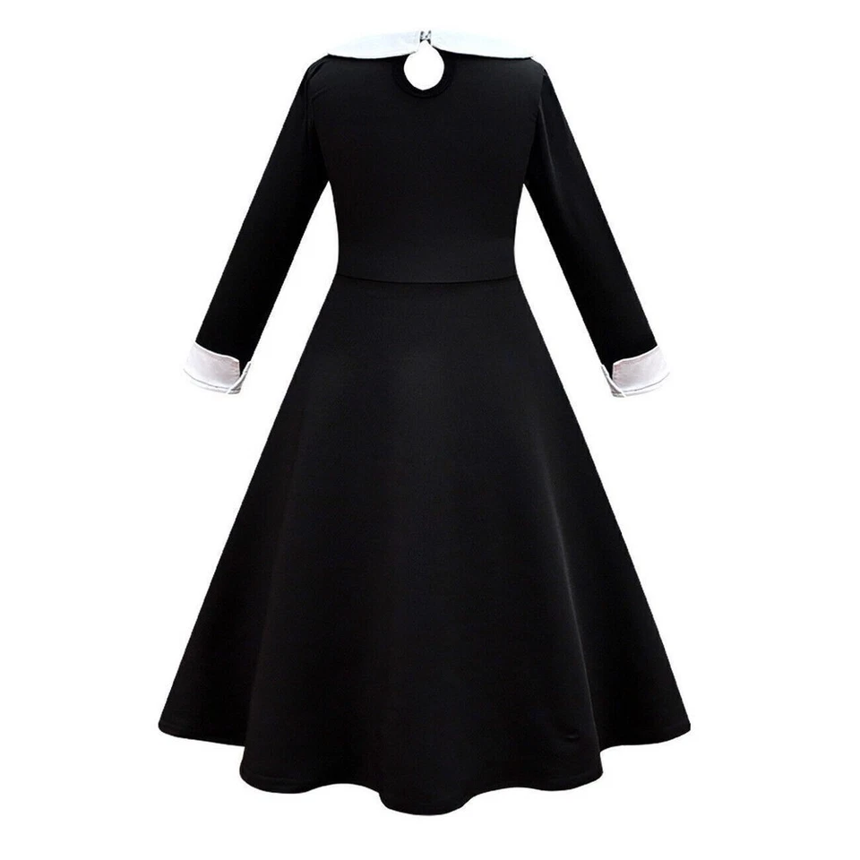 Kids Wednesday Addams Family Girls/Black Fancy Dress Wig Party Cosplay Costume - Image 3 of 4