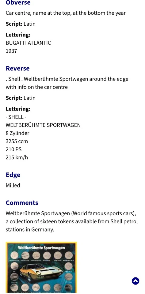 Shell Medaille - Berühmte Sportwagen Bugatti Atlantic 1937 🇩🇪 DEUTSCHLAND - Bild 4 von 4
