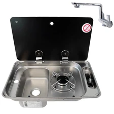 CAN FL1324 LEFT HAND SINK 1 BURNER HOB COLD TAP COMBI GLASS LID MOTORHOME BOAT