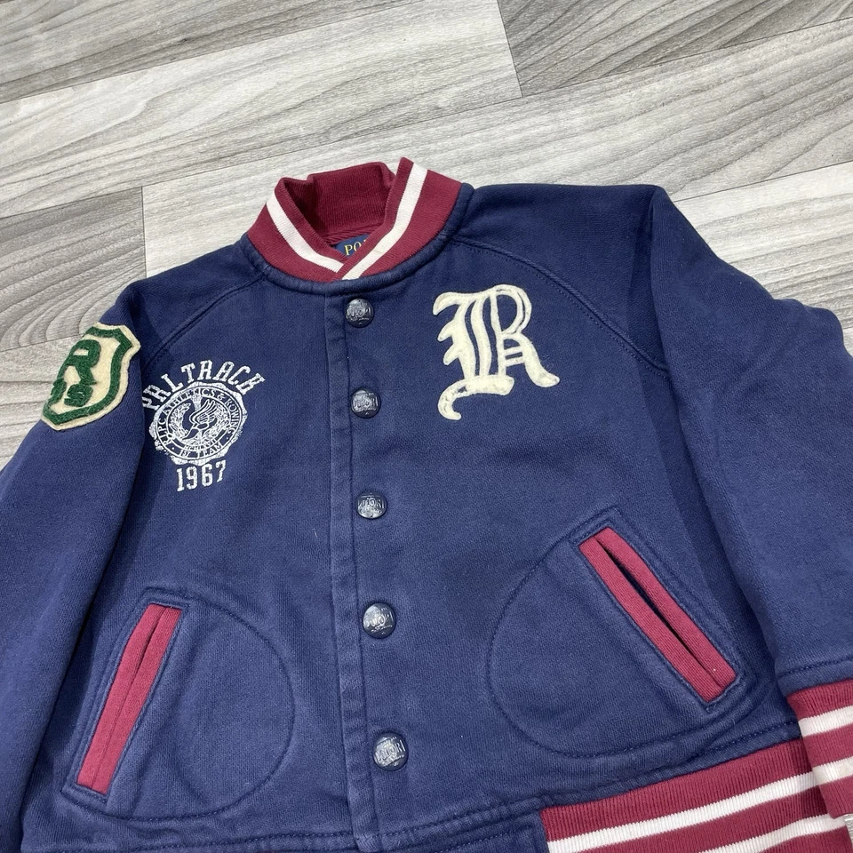 Chaqueta Universitaria Polo Ralph Lauren Niños 4 Azul Marino Ala P Letterman Algodón a Presión Foto 4 de 4