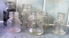 6 VINTAGE CLEAR GLASS SMALL INK BOTTLES