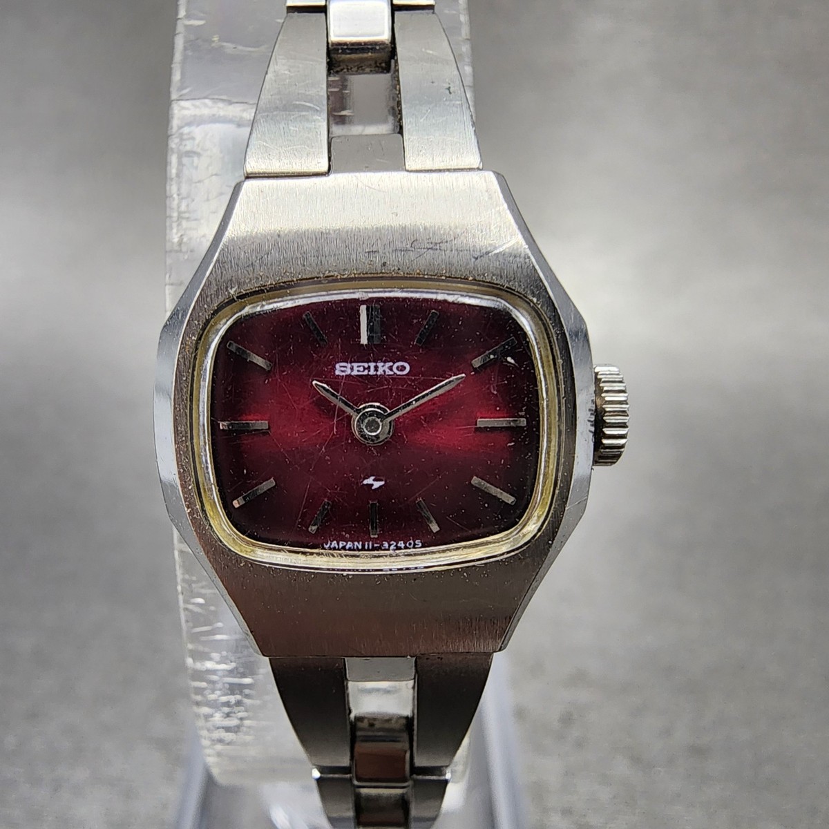 Seiko Watch Women 18mm Red Dial Stainless Steel Rectangle Manual