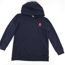 Carhartt Hoodie Youth Large 14-16 Blue Pullover Fleece Logo Sleeve Pocket