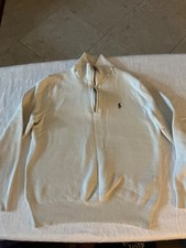 cream Polo Ralph Lauren cotton 1/4 zip sweater features a ribbed hem and cuffs M
