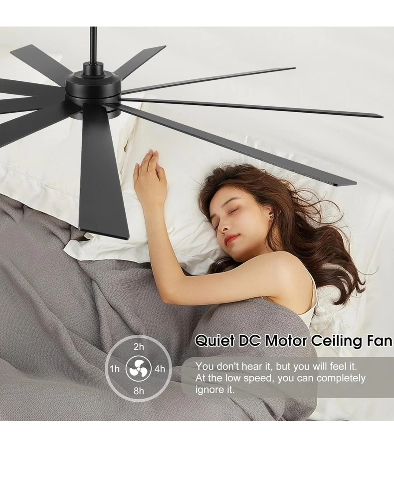 ELEHINSER 84" Ceiling Fan, 9 Wood Blades, No Light, 6 Speed, W/Remote - Image 3 of 4
