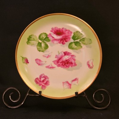 Limoges Plate Hand Painted Falling Rose Petals 1908-13 Latrille Freres Old Abbey