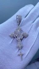 Men's Tester Pass Moissanite Praying Hand Cross Only Pendant 925 Sterling Silver