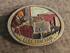 1988 C J Vintage Electrician Pewter Belt Buckle 1054 Made in USA