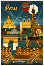 Special Paris, France - Retro Skyline - Lantern Press Postcard