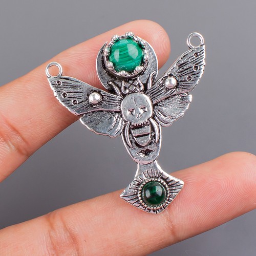 Ciondolo donna gemma malachite naturale argento sterling 925 gioielli regalo 1,5" - Foto 4 di 8