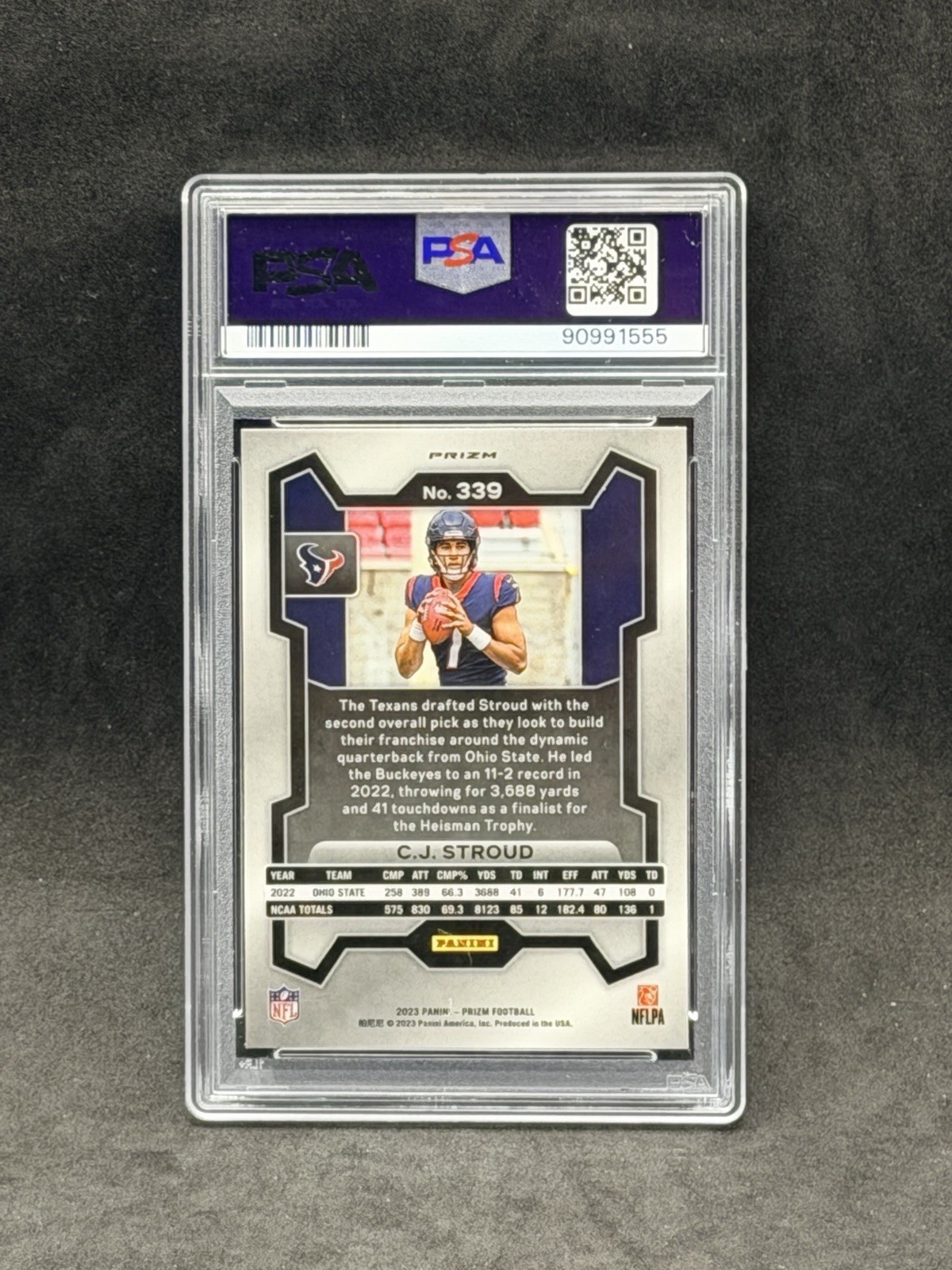 C.J. Stroud 2023 Silver Panini Prizm Silver RC Rookie PSA 10 #339 Houston Texans view 2