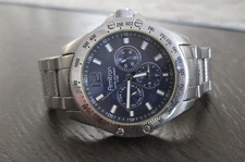 Armitron Chronograph 45mm Blue Dial Mens Stainless Steel Watch New Battery