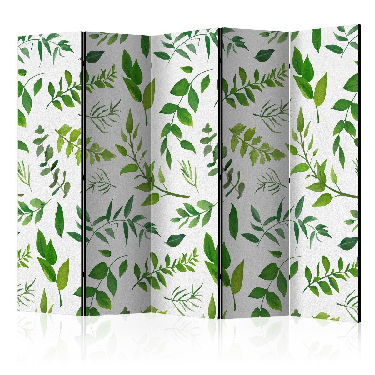 Paravent 5 volets Green Twigs haut de gamme, cloison mobile en bois et toile de qualité supérieure