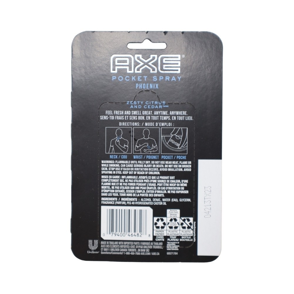 3x AXE Phoenix Pocket Spray Fragrance, Travel Size Body Spray Deodorant, 0.57 oz