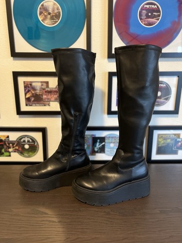 Stivali Steve Madden neri Kizam al ginocchio plateau zeppa donna tg 8,5 gamba elasticizzata - Foto 2 di 9