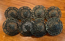 Lot of 8 Vintage Brass 1 1/2  Round Cabinet Drawer Knobs Ornamental